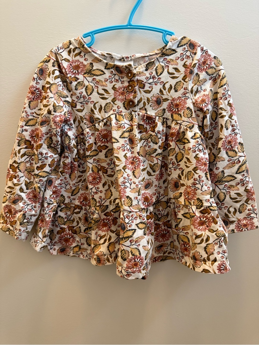 Maggie & Zoe Cream Floral Peplum Blouse with Pink & Mustard